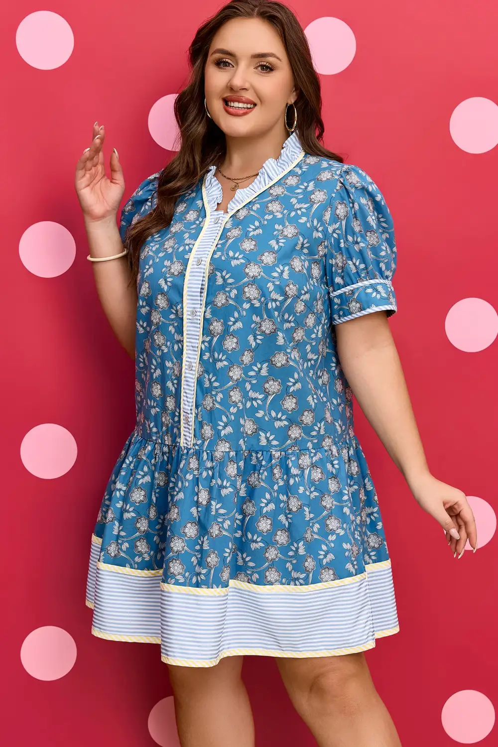 Floral Striped Button Front Dress Casual