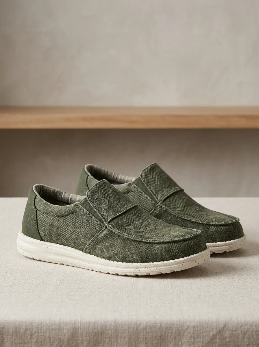 Flexible Herringbone Graphic Lifestyle Look Men's Stretch Canvas Shoes
