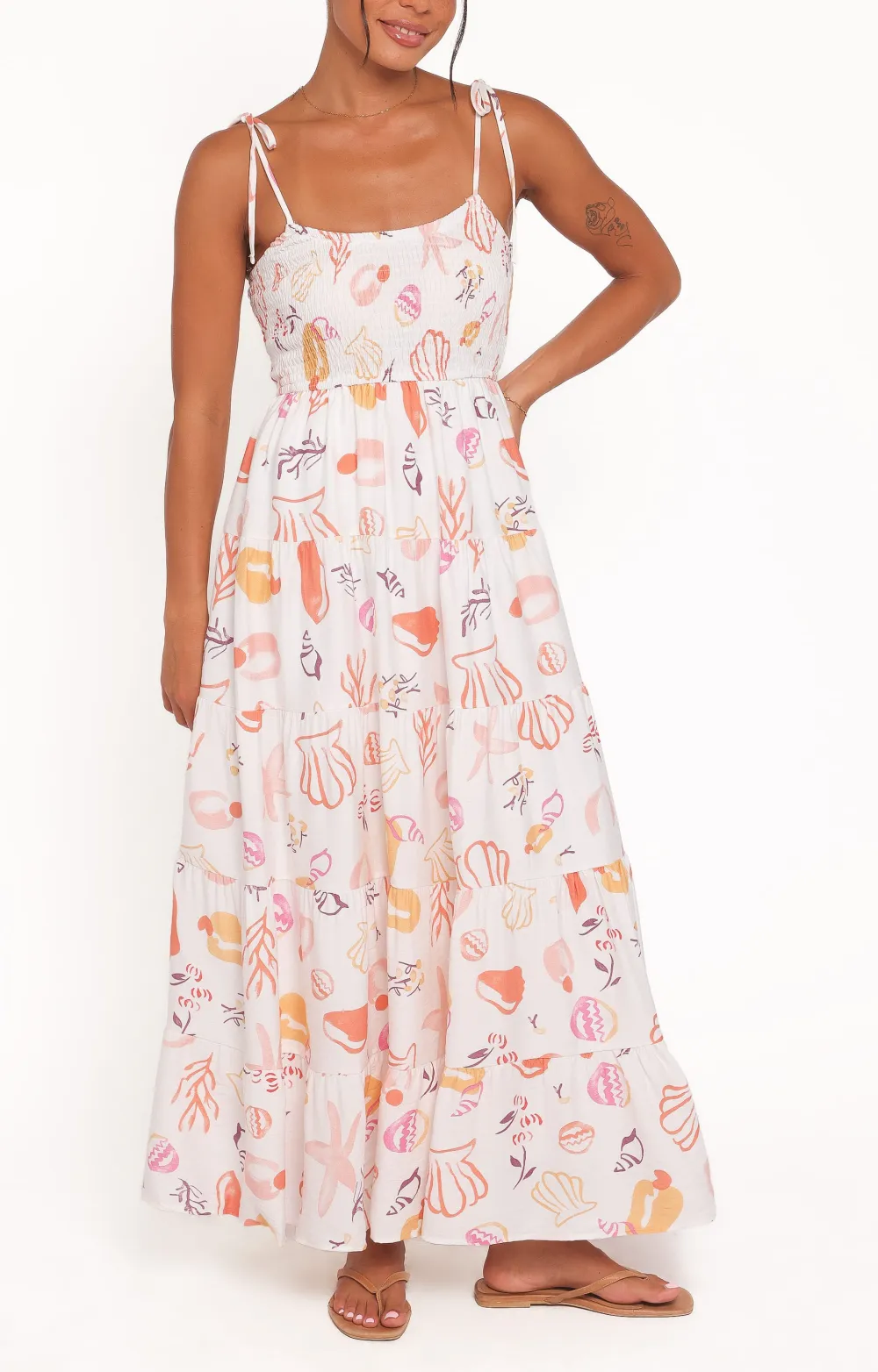 Multi Print Shirred Maxi Dress