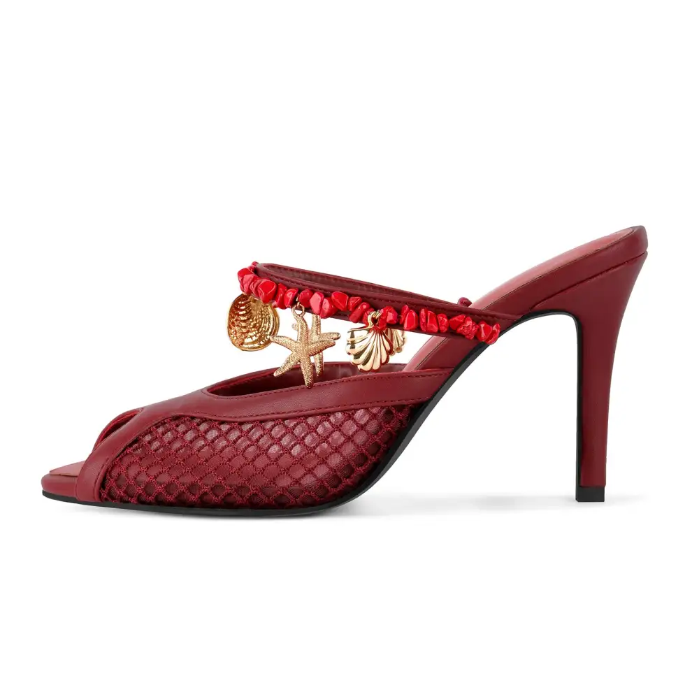Peep Toe Mesh Ocean Pendant Mule Sandals