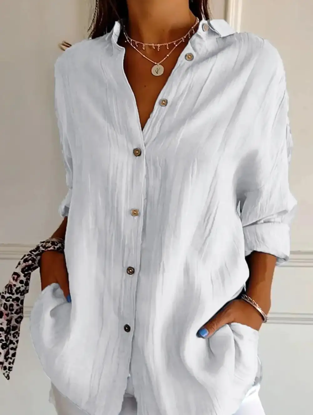 Button Detail Pleated Button-Up Shirt