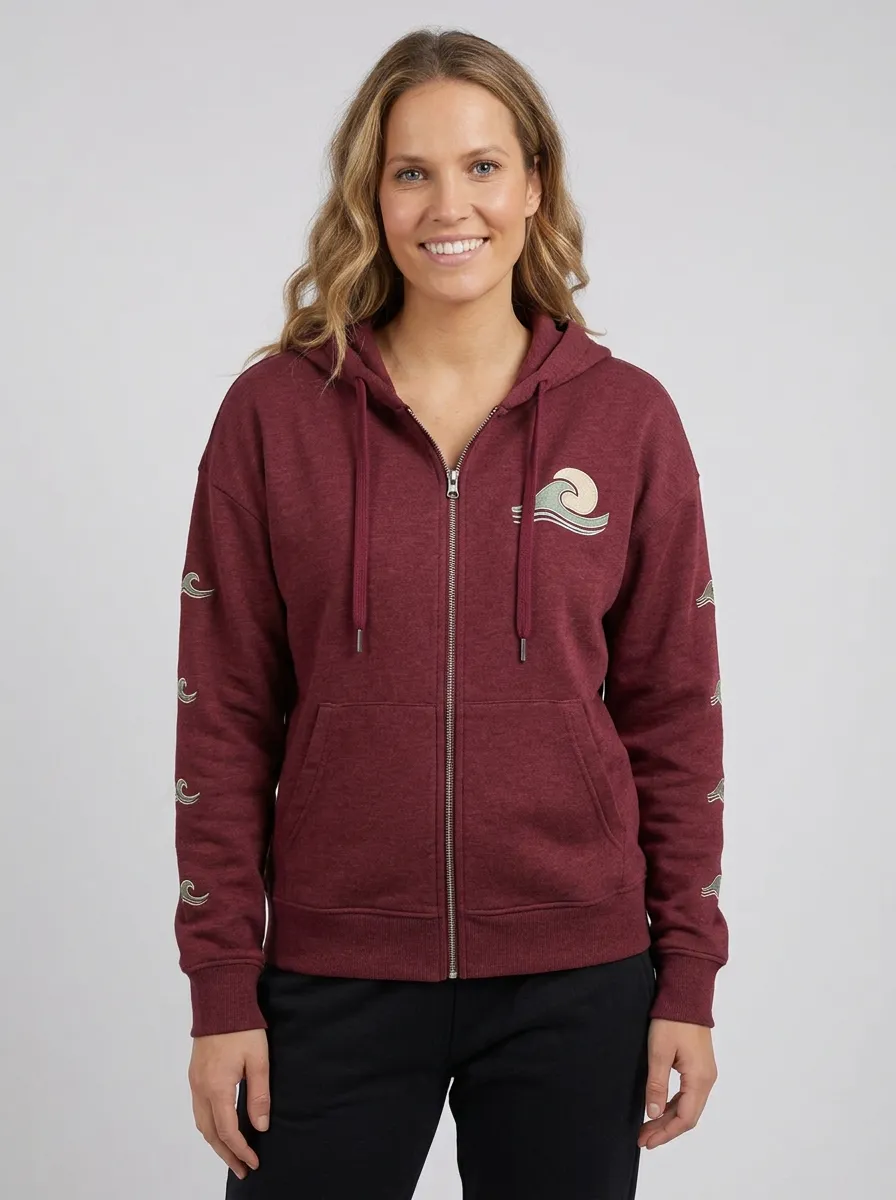 Women's Heather Grey Ocean Wave Graphic Zip-Up Hoodie Jacket & Jogger Set