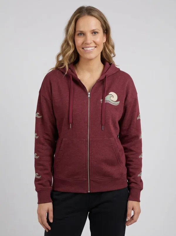 Women's Heather Grey Ocean Wave Graphic Zip-Up Hoodie Jacket & Jogger Set