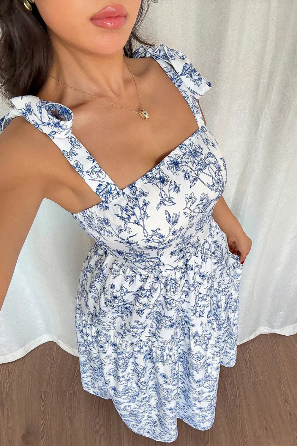 Sky Floral Print Knot Straps High Waist Flared Maxi