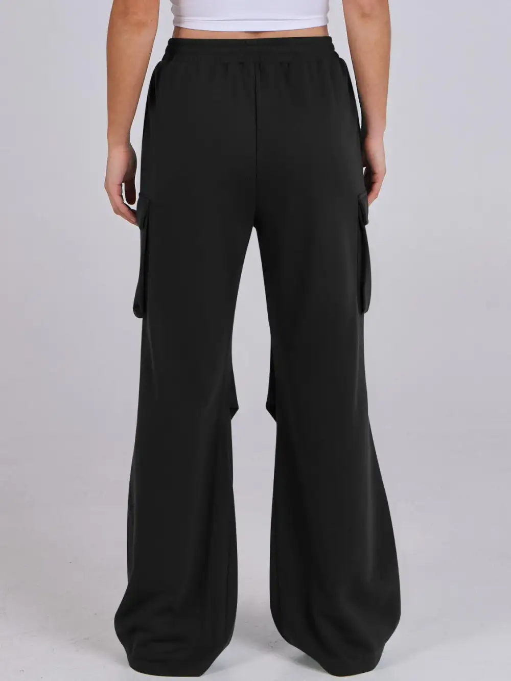 Elastic Waist Wide Leg Pants With Pocket