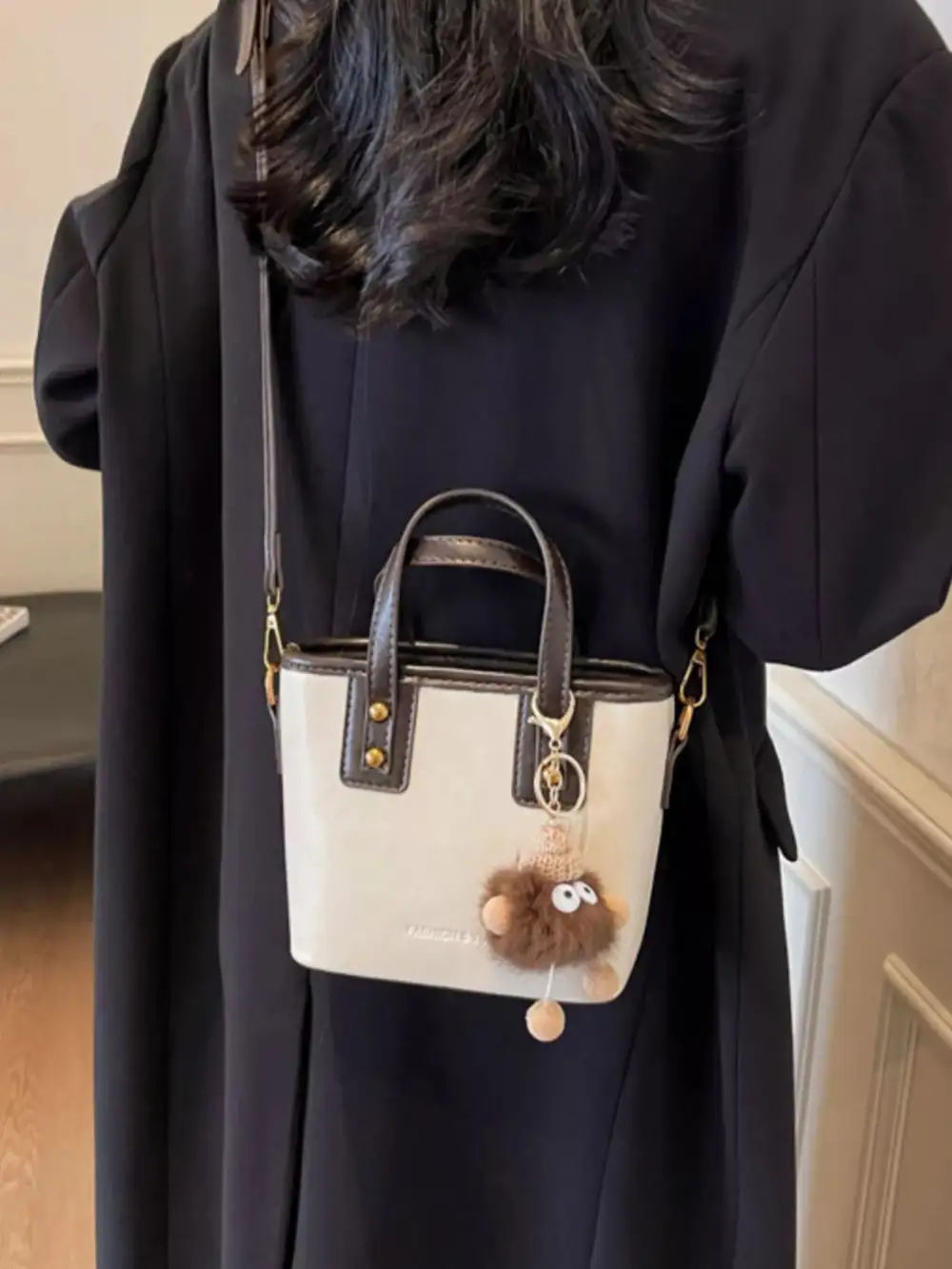 Leather Crossbody Bag with Charm
