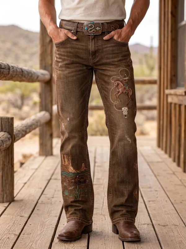 Men's Western Cowboy Rodeo Horse Desert Jeans