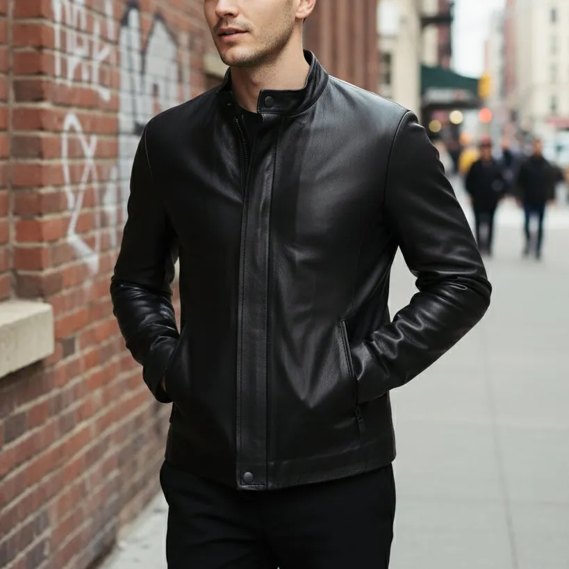 Crafted Look Leather Biker Motorcycle Multi Pocket Jacket