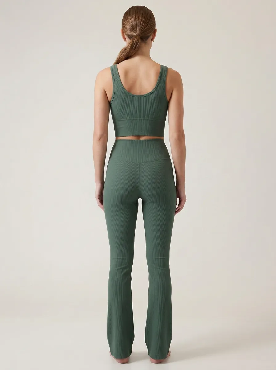Ribbed Yoga Flared-Leg Women's Tank Top Flare Pants Active Set