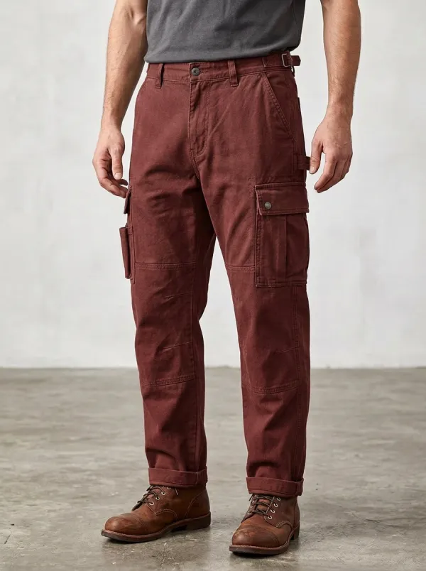 Men's Outdoor Utility Olive Green Multi-Pocket Reinforced Knee Cargo Pants
