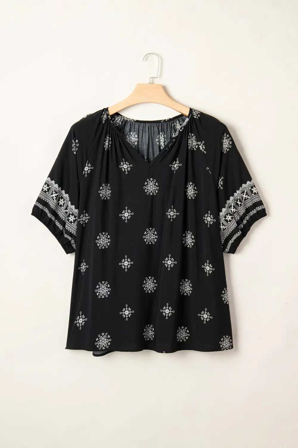 Women's Floral Print V Neck Notched Neck Top