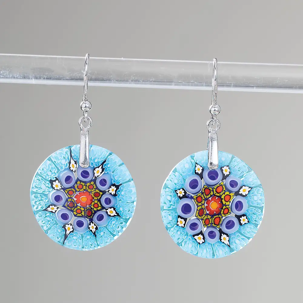 Sculpted Glass Mosaic Floral Drop Earrings