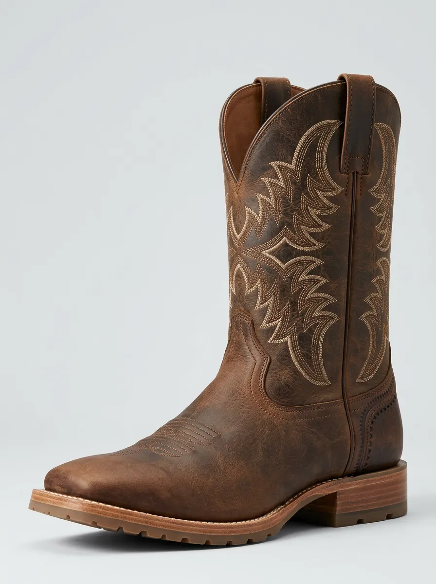 Rodeo-Inspired Embroidered Leather-Look Western Edit Unisex Western Cowboy Boots