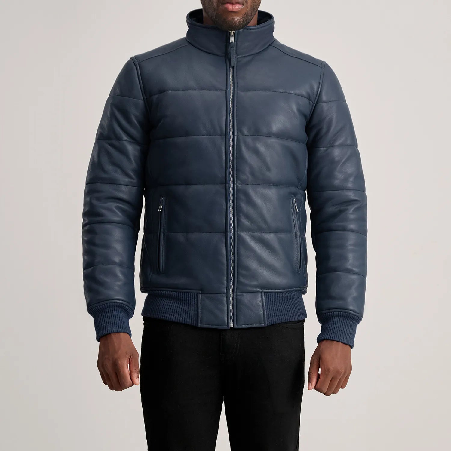 Men's Bomber Leather Puffer Jacket