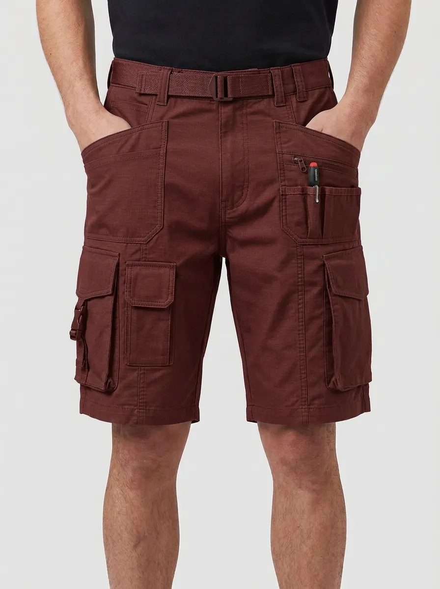 Men's Integrated Web Belt Tool Slots Cargo Shorts
