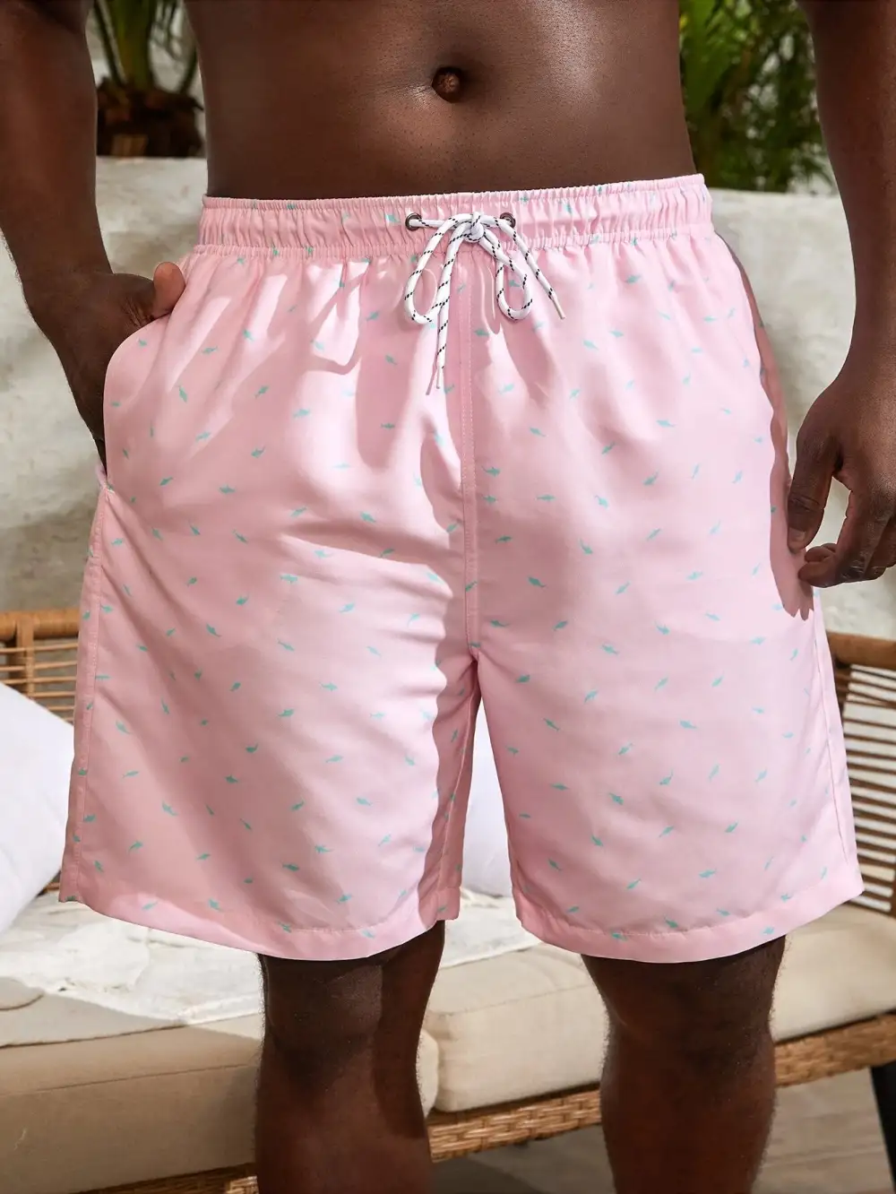 Men's Resort Allover Print Drawstring Swim Trunks