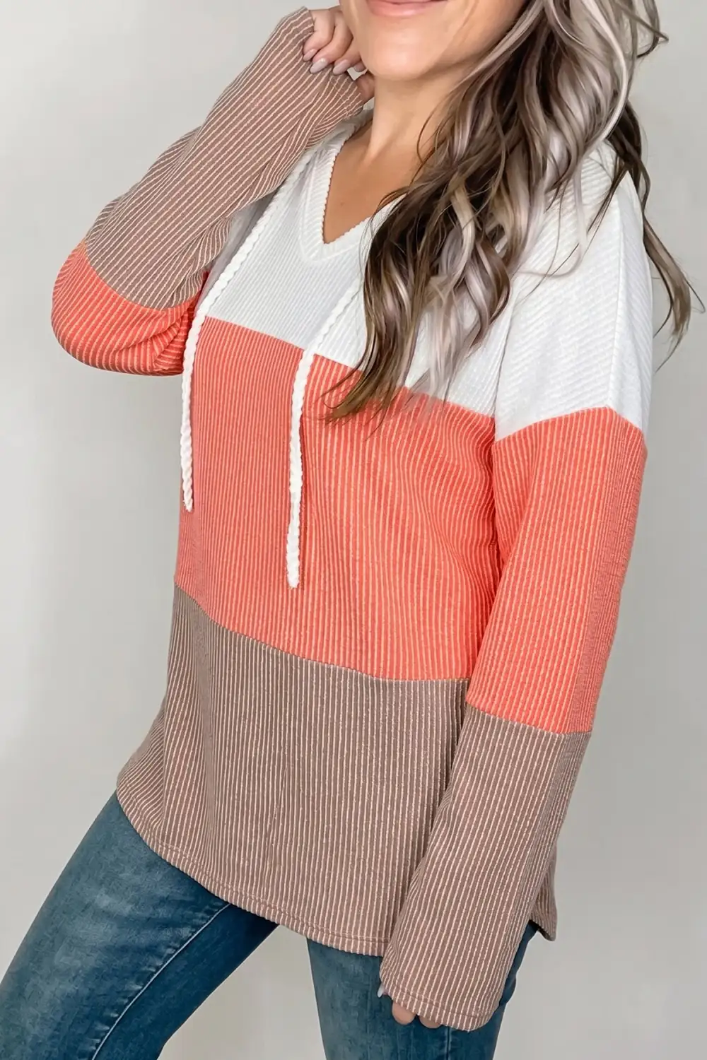 Women's Colorblock Ribbed Long Sleeve Pullover Top