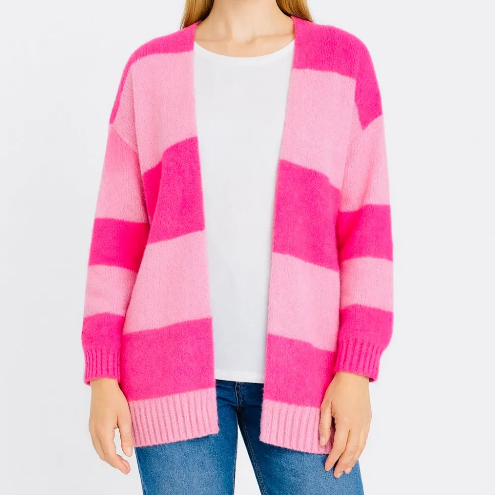Soft Wool Cotton Longline Striped Cardigan