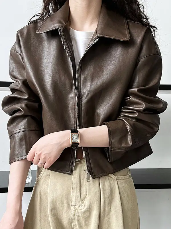 Faux Leather Zip Front Jacket