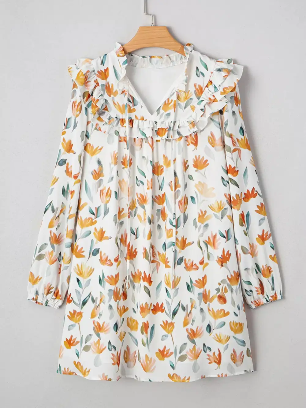 Layered Detail Floral Printed Ruffle Mini Dress