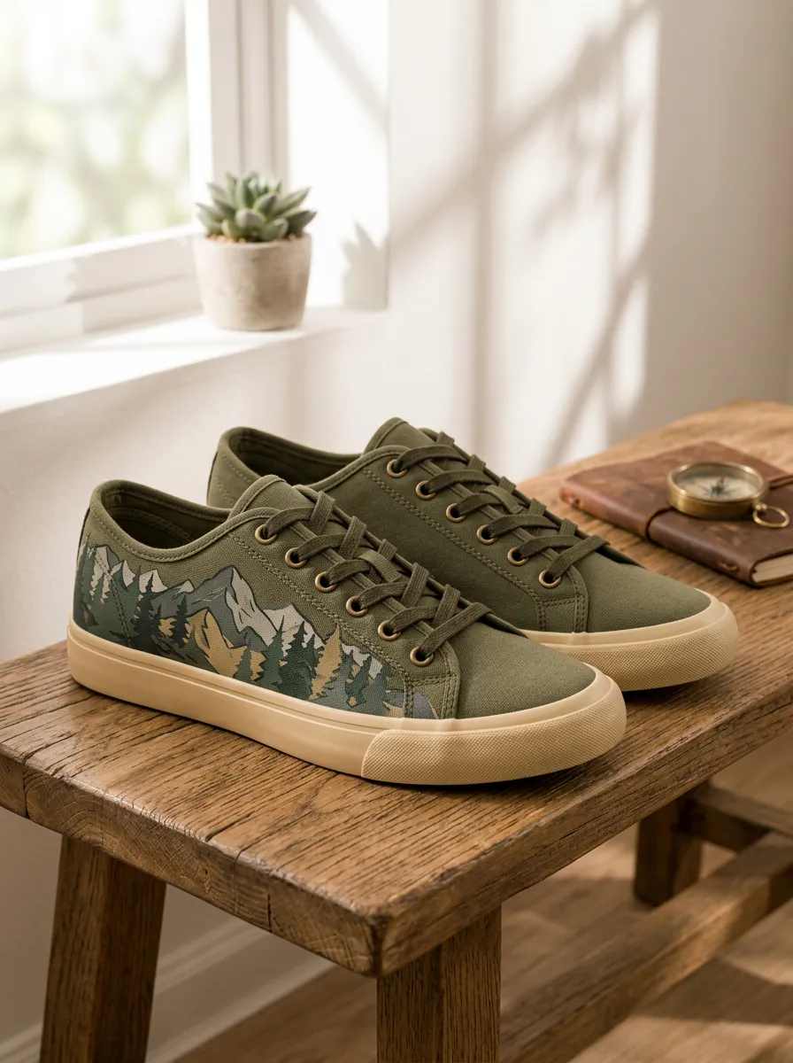 Men's Weekend Nature Lover Mountain Forest Patterned Canvas Shoes