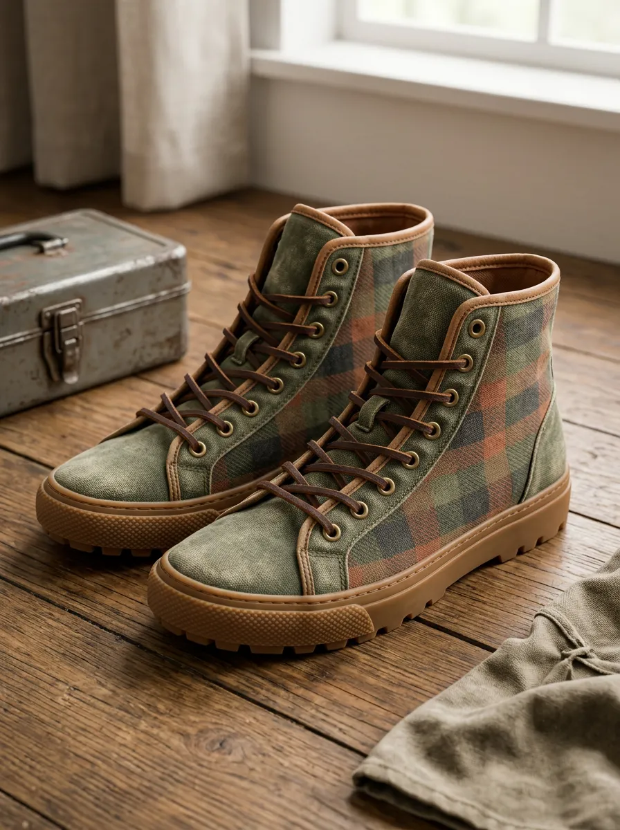Men's Refined Vintage Plaid Pattern Patterned Canvas Shoes