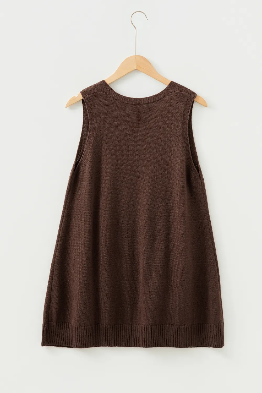 Dark Brown Ribbed Deep V Vest