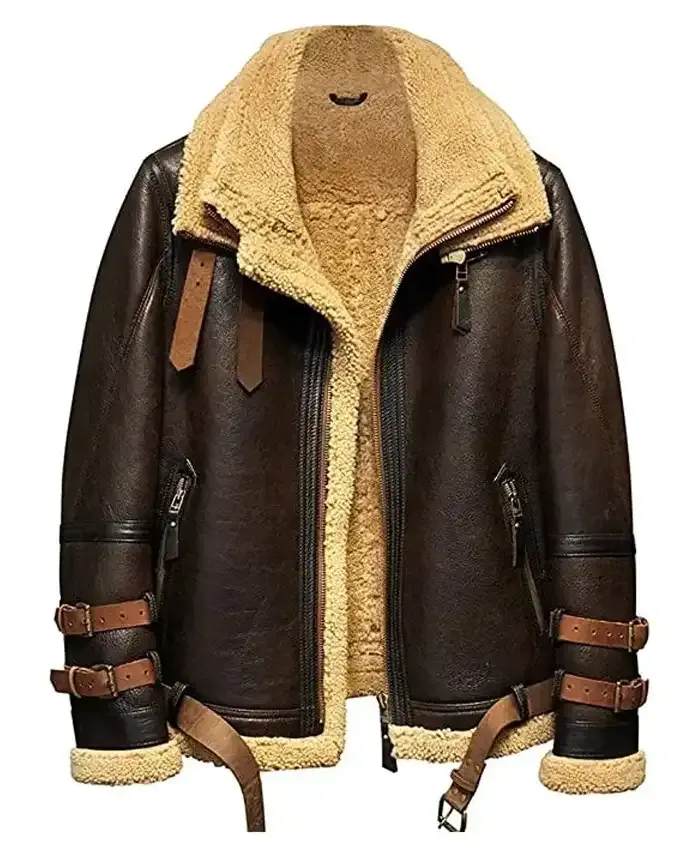 Aviator Shearling Sheepskin Double Collar Jacket