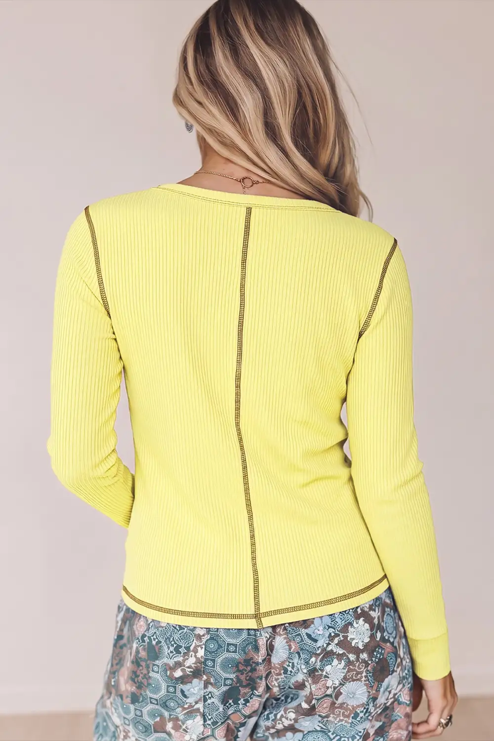 Women's Ribbed V Neck Long Sleeve Top