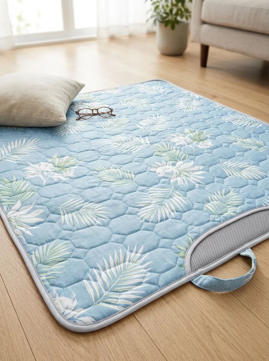 Portable Summer Cooling Tropical Palm Leaf Pattern Cooling Mat