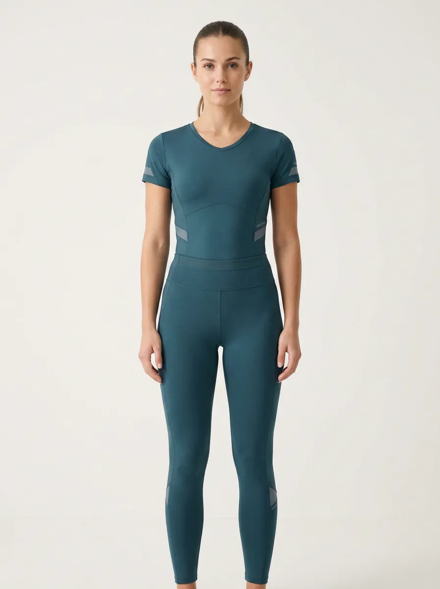 Women's Fitness Yoga Teal Reflective Strip Printed Sportswear Set