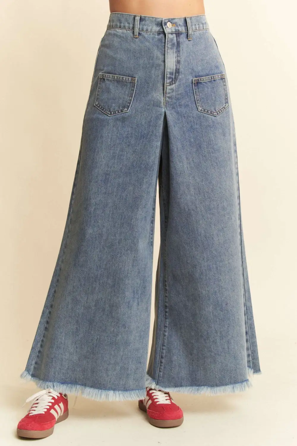Patch Pocket Wide Leg Culotte Denim Jeans