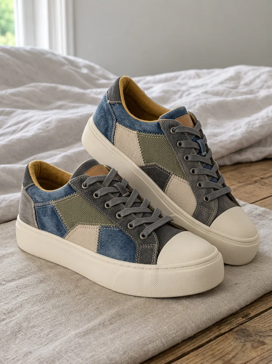 Men's Refined Casual Fashion Patchwork Denim Patterned Canvas Shoes