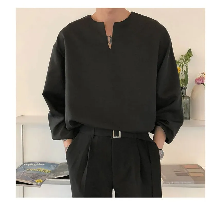 V-Neck Cuff Detail Long Sleeve Shirt