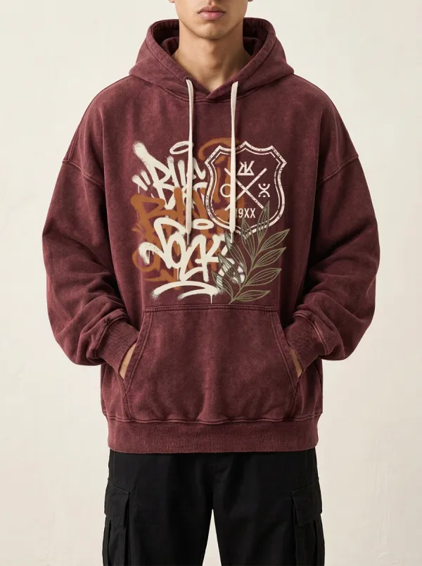 Unisex Streetwear Graffiti Shield Leaf Hoodie
