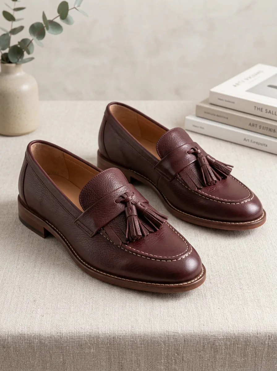 Unisex Traditional Leather Tassel Slip-On Loafers