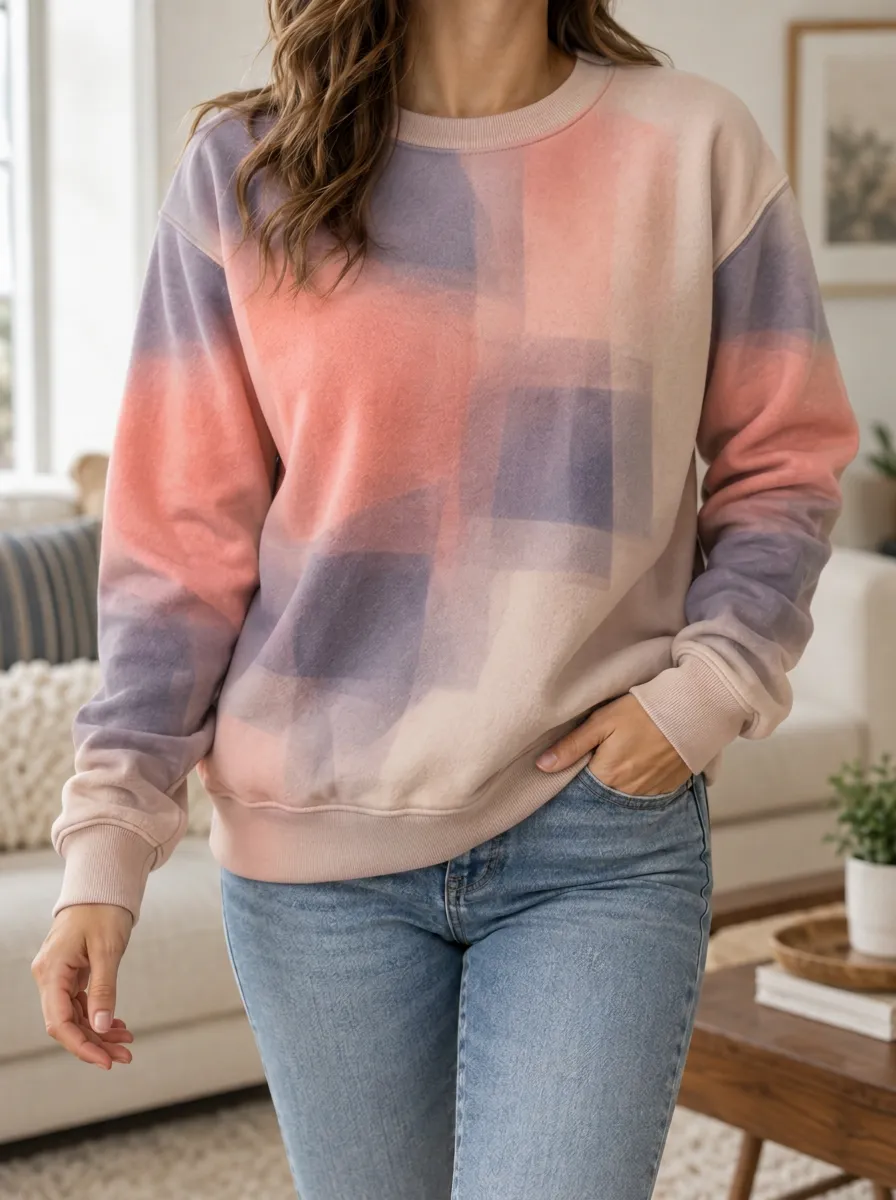 Women's Multicolor Abstract Print Crewneck Sweatshirt Crew Neck
