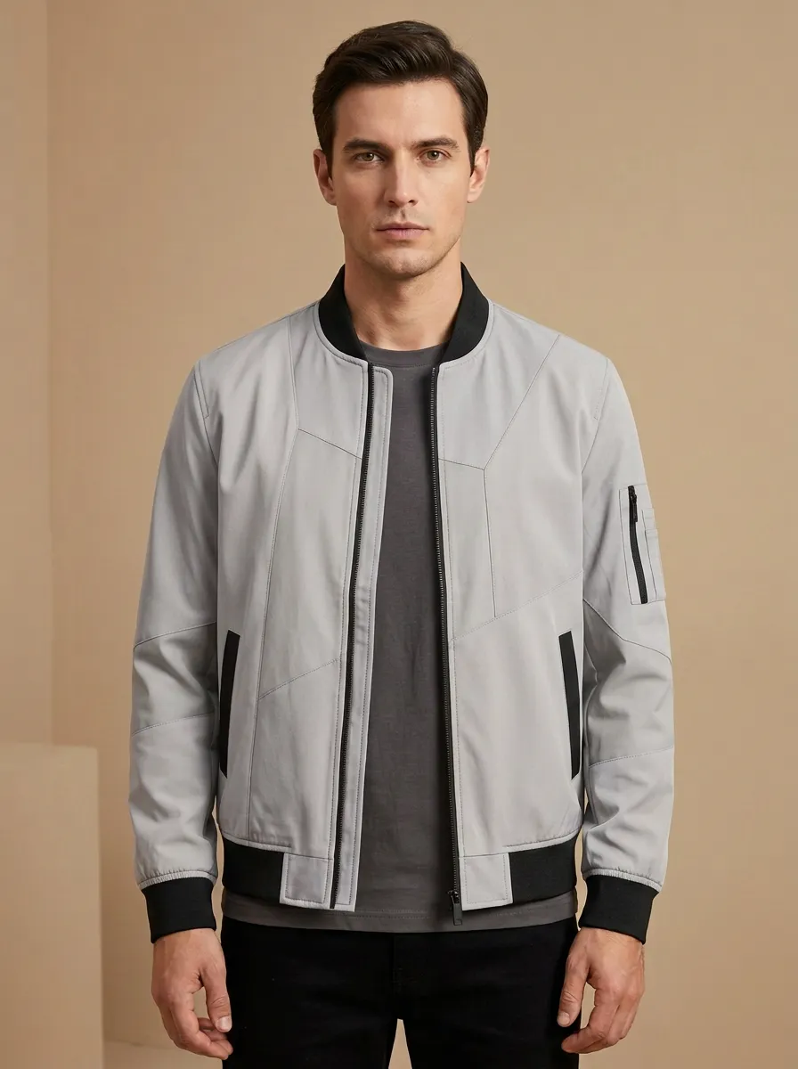 Men's Casual Fashion Colorblock Geometric Printed Bomber Jacket