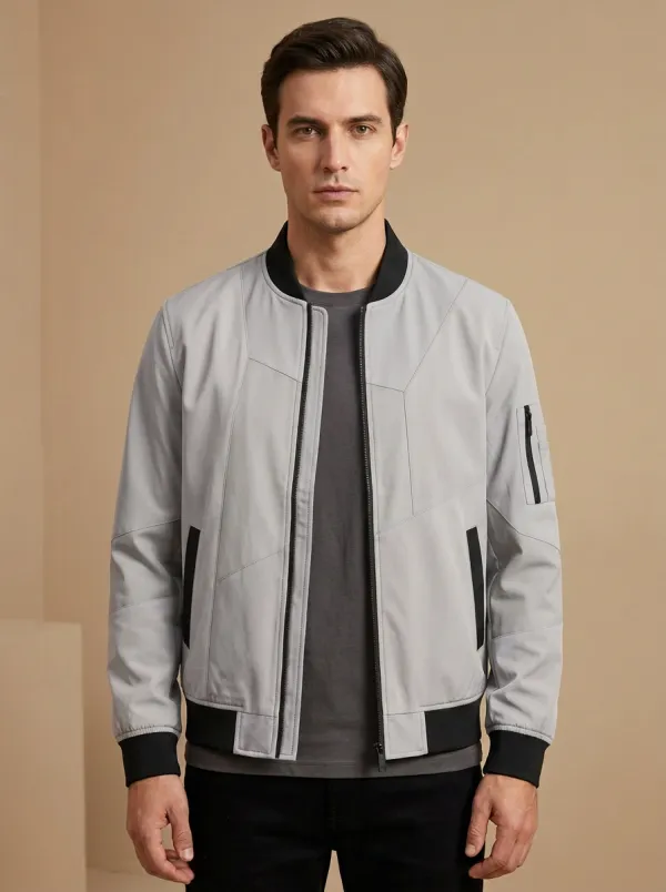 Men's Casual Fashion Colorblock Geometric Printed Bomber Jacket