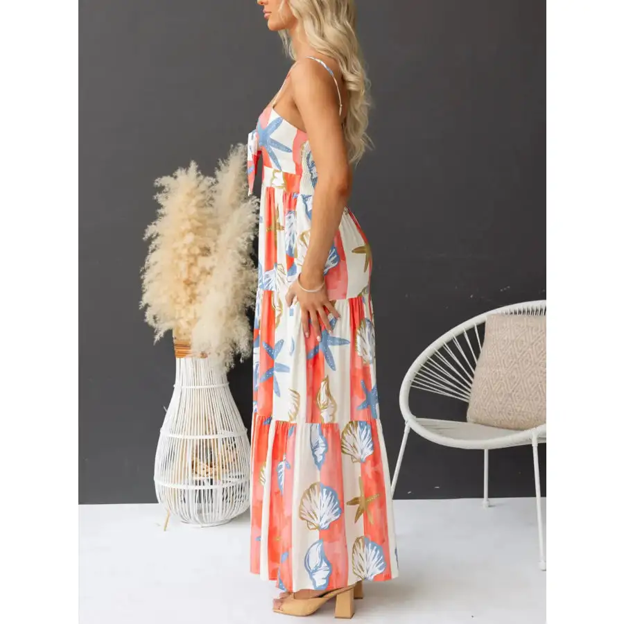 Printed Spaghetti Strap Maxi Dress with Pockets