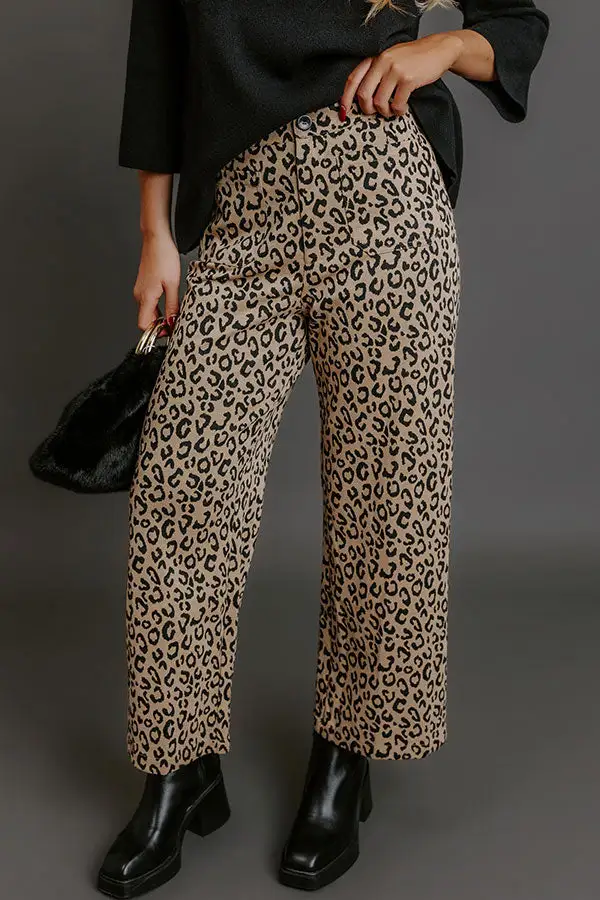 High Waist Wide Leg Baggy Leopard Knit Pants