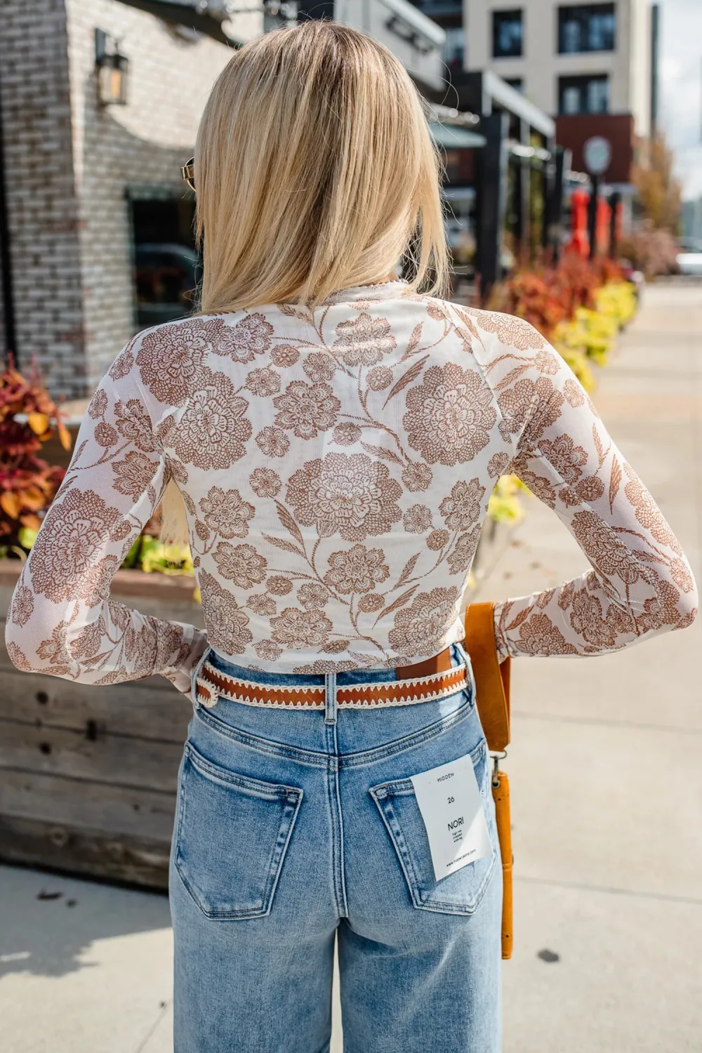Brown Thumbhole Long Sleeve Floral Top