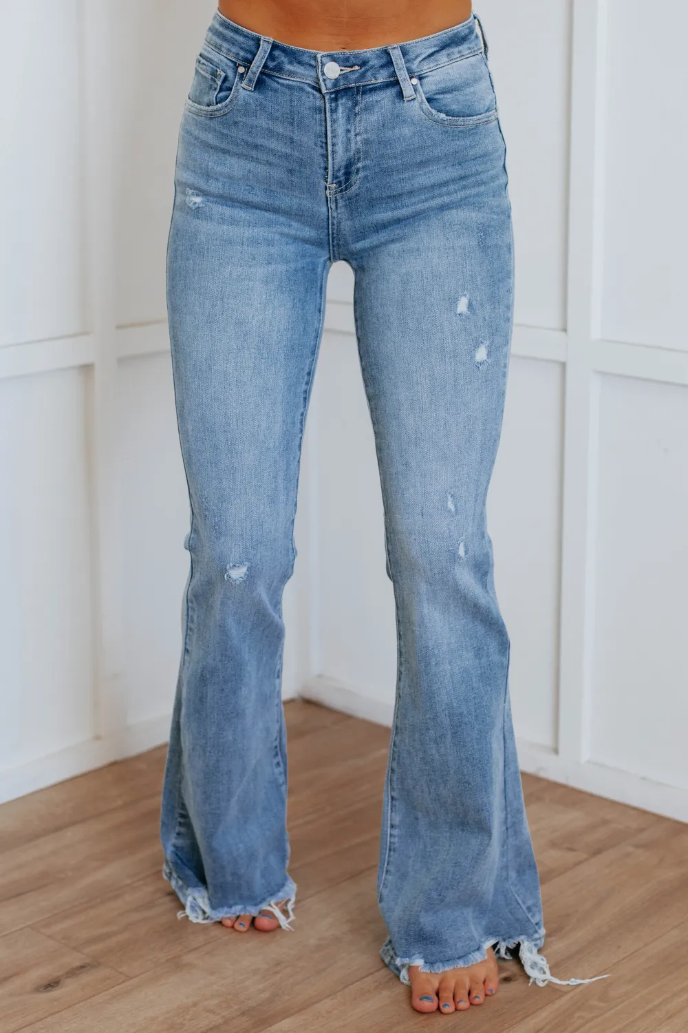 Women's High Rise Zip Fly Cotton Blend Jeans