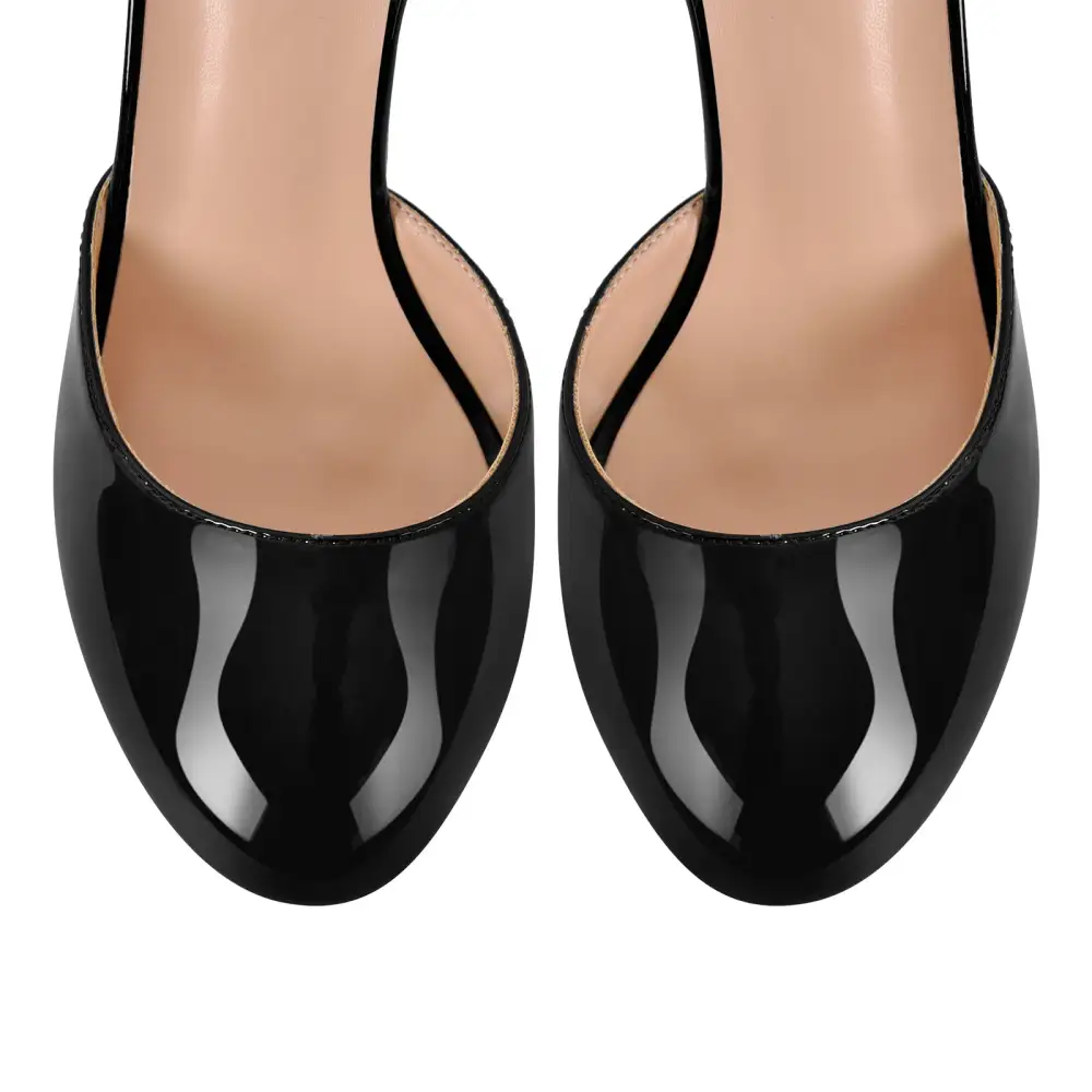 Round Toe Platform Chunky Heel Ankle Strap Pumps
