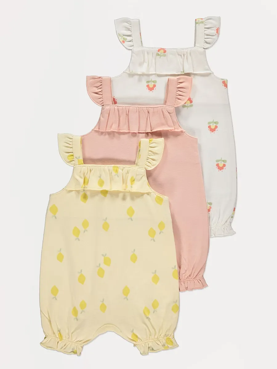 Lemon Frill Trim Sleeveless Rompers 3 Pack