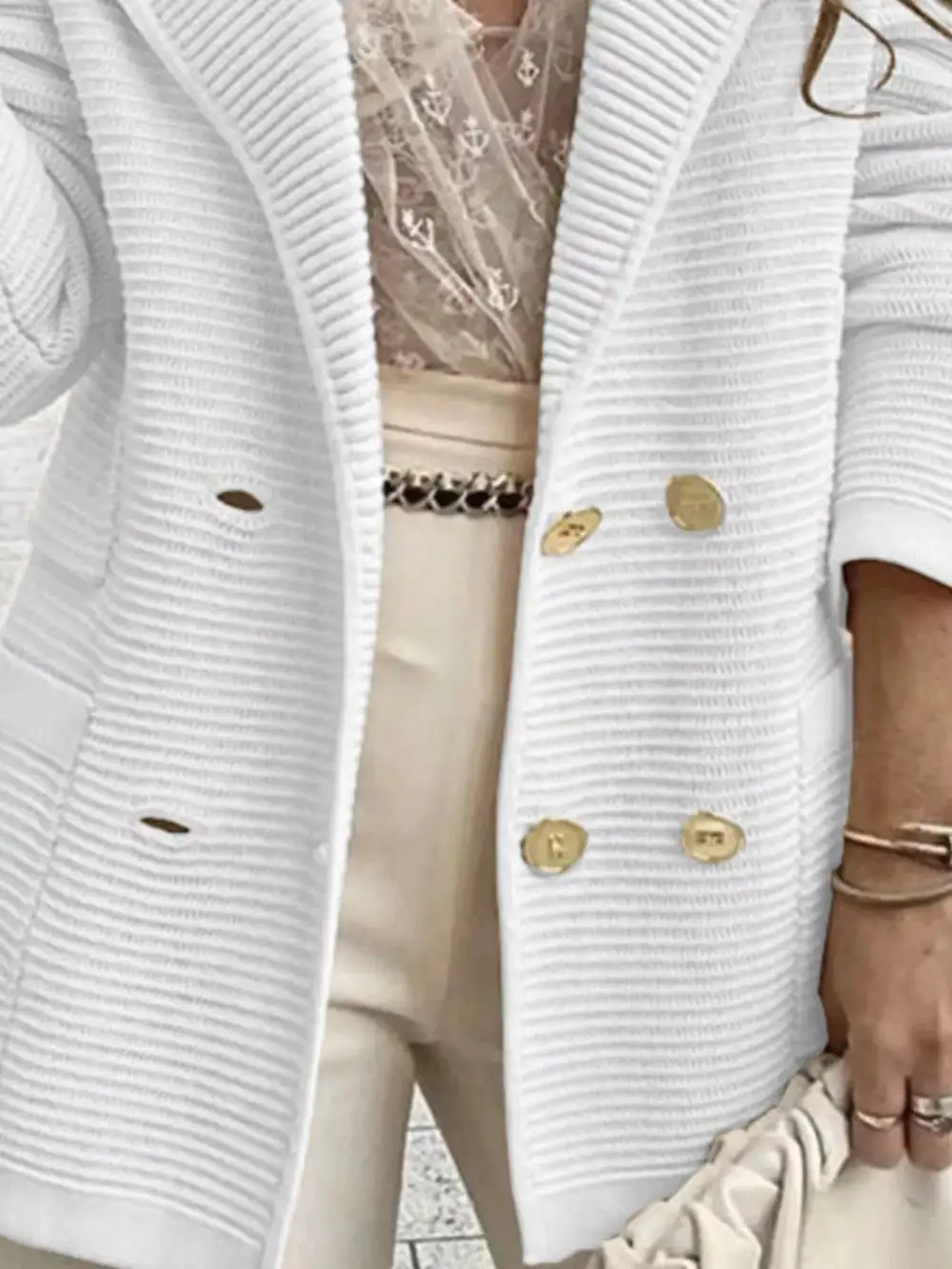 Double-Breasted Textured-Knit Blazer