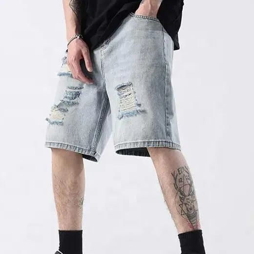 Relaxed Fit Ripped Distressed Denim Shorts