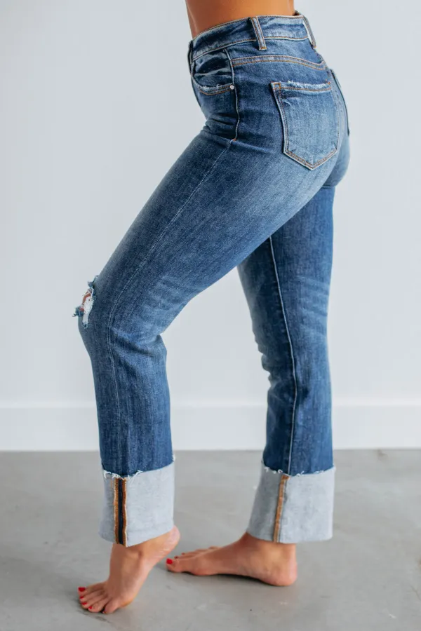 Women's High Rise Distressed Zip Fly Jeans