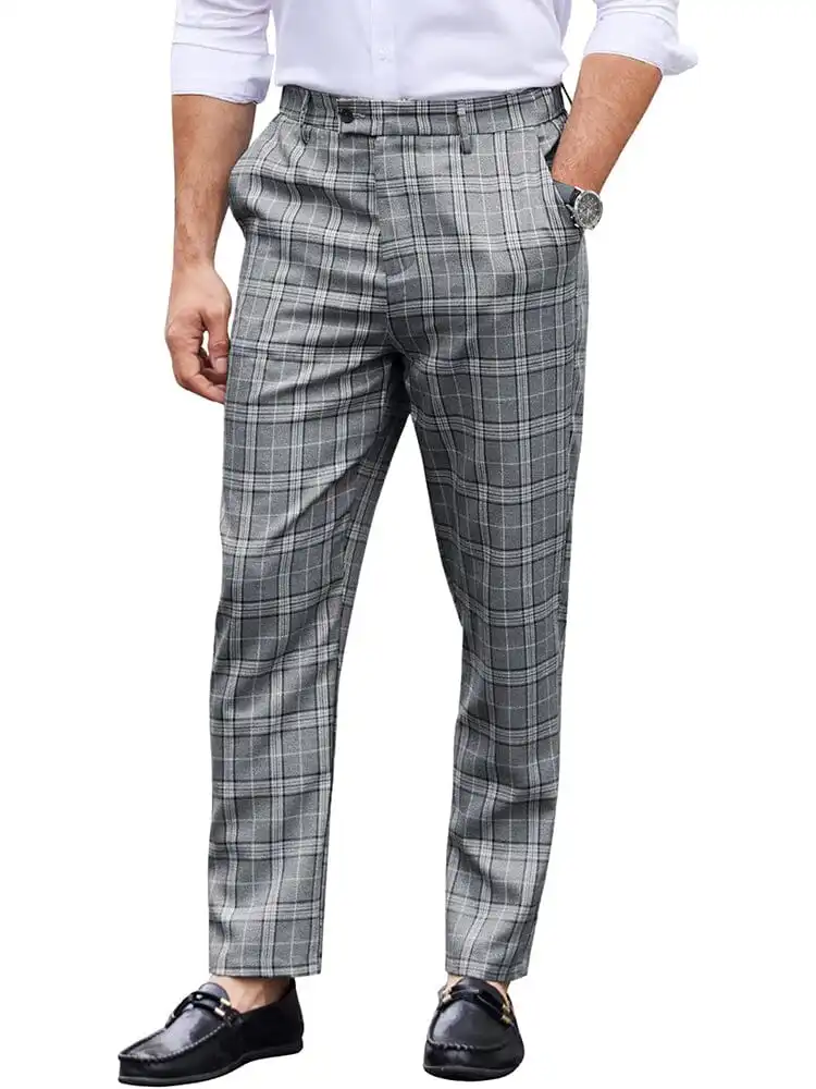 Casual Plaid Suit Pants