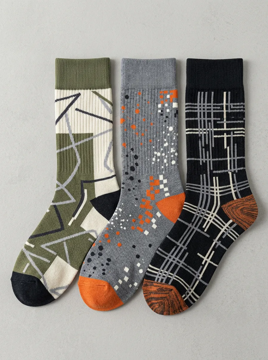 Mixed-Pattern Geometric Abstract Casual Sock Set